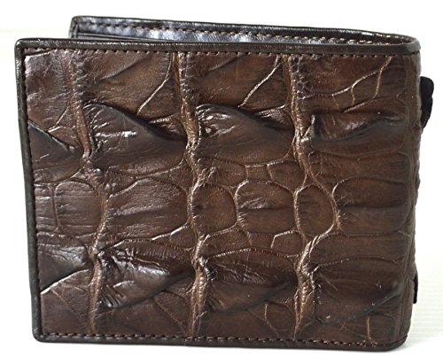 Authentic M Crocodile Skin Men's Bifold Crocodile Big Tail Skin Leather Wallet (Dark Brown)
