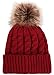 Simplicity Beanies Women Hat Winter Hat Hand Knit Faux Fur Pom Slouchy Beanie for Women Burgundy