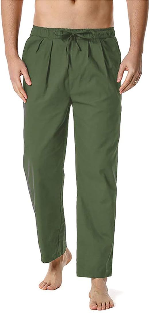 QPNGRP Men's Casual Drawstring Linen Cotton Yoga Pants at Amazon Men’s