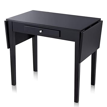 Chende Black Makeup Vanity Table With Drawer And Drop Leaf Wooden