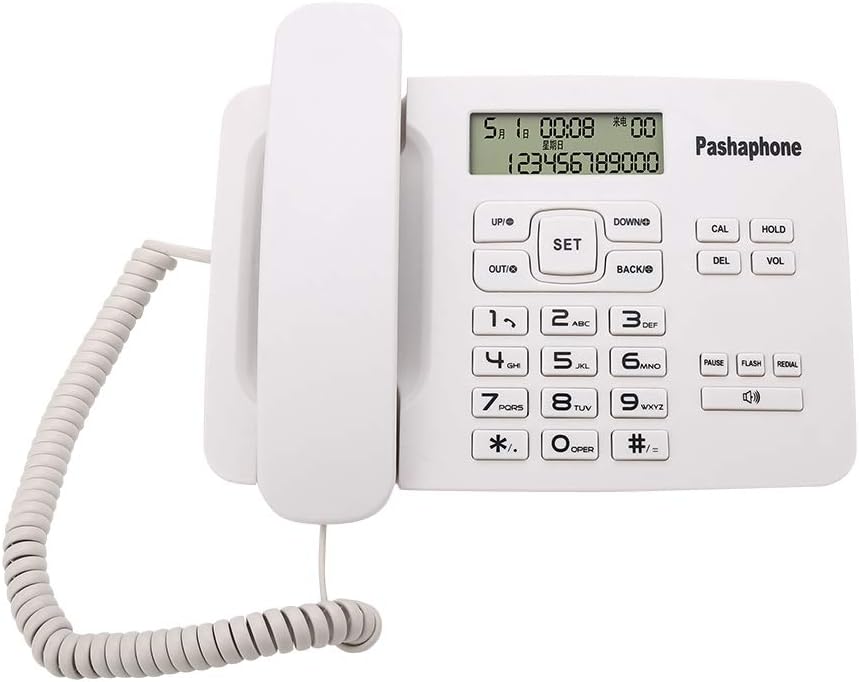 ASHATA Corded Telephone,FSK/DTMF Dual System Landline Telephone with Caller ID//Calendar LCD Display/Ringer Sound Selectable for Home Office,White