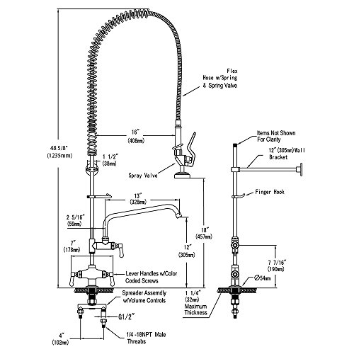 Aquaterior Commercial Kitchen Restaurant Pre-Rinse Faucet Swivel w/ 12" Add-On Faucet Double Handle CUPC NSF ANSI - Thumbnail 4