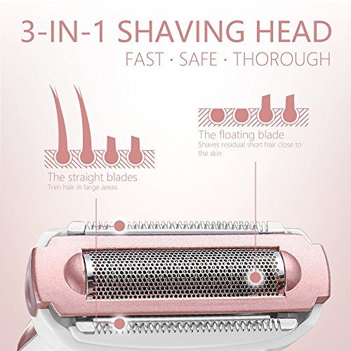 Ladies Electric Shaver, Lavany 4 in 1 Waterproof Rechargeable Cordless Electric Razor for Women with Body Hair Bikini Trimmer and Facial Cleansing Brush, Wet/Dry - Thumbnail 2