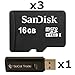 3 PACK - SanDisk 16GB MicroSD HC Memory Card SDSDQAB-016G (Bulk Packaging) LOT OF 3 with USB 2.0 MicoSD  