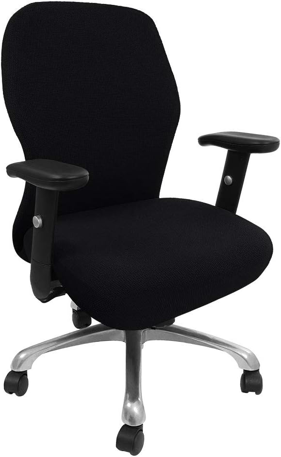 PiccoCasa Stretchable Waterproof Office Chair Cover, Jacquard Stripe Computer Chair Covers High Back Desk Chair Slipcovers for Universal Rotating Boss Chair with Armrest Black Medium