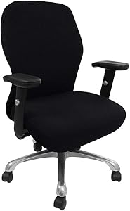 PiccoCasa Stretchable Waterproof Office Chair Cover, Jacquard Stripe Computer Chair Covers High Back Desk Chair Slipcovers for Universal Rotating Boss Chair with Armrest Black Medium