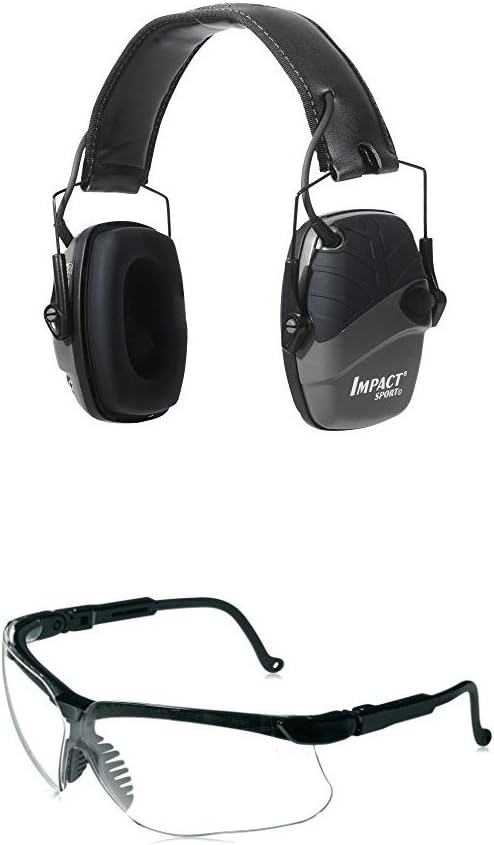 Howard Leight by Honeywell Impact Sport Sound Amplification Electronic Shooting Black Earmuff with Genesis Sharp-Shooter Shooting Glasses, Clear Lens: Home Improvement