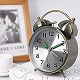 TXL Bell Alarm Clock with Large Dial, Backlight, Battery Operated Loud Alarm Clock Advance Smart Light with Dimmer Snooze One Key Smart Alarm Clock for Heavy Sleepers/Kids Easy to Set 4.5inch Bronze