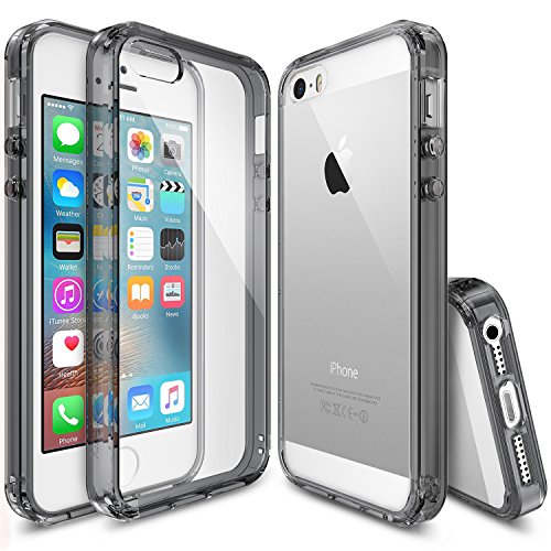Ringke [FUSION] iPhone SE Case Crystal Clear PC Back TPU Bumper [Drop Protection/Shock Absorption Technology] for Apple iPhone SE (2016) / 5S (2013) / 5 (2012) - Smoke Black