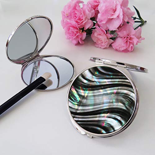 Makeup-Compact-Pocket-Mirror-Mother-of-Pearl-Metal-Round-Double-Sided-Folding-Magnify-Wavy-Zebra-Stripe