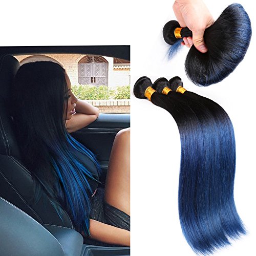 Grace Plus Hair 7A Brazilian Virgin Hair Straight Hair Bundles Blue Ombre 2 Toned Hair Weave 3 Bundles (12