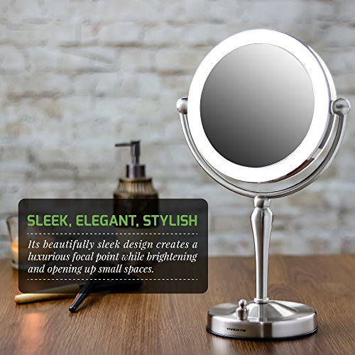 Ovente LED Lighted Tabletop Makeup Mirror, 1x/10x Magnification, 7.5