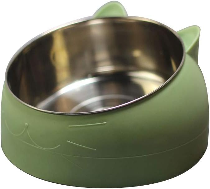 tegongse Cute Cat and Dog Bowl Protection Cervical Vertebra 15 Degree Oblique Mouth Pet Stainless Steel Food Bowls