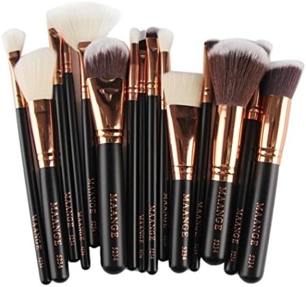 Wakeu 15pcs Makeup Brushes Set Face Blush brushes Fan Foundation Kabuki Powder Liquid Concealer Brushes (Black)