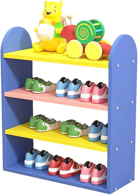 Amazon シューズラック 木製の靴ラック 子供用の自立型靴ラック カラフルな4段 5段の玄関靴棚収納オーガナイザー本のおもちゃ整理棚 Color 青 Size 4tier シューズラック オンライン通販