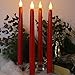 Tapered Timer Candlesticks Set of 4 Battery Operated Flameless LED Candles, Red Wax and Amber Yellow Flame, 11