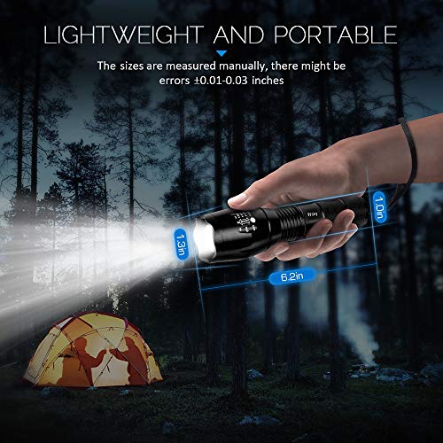 Wsky LED Tactical Flashlight, Best S1800 High-powered Flashlight, Zoomable, 5 modes, Water Resistant, Handheld Light, High Lumen Outdoor, Hiking, Camping, Emergency Flashlights (Battery not included) - Thumbnail 4
