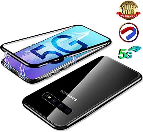 Magnetic Adsorption Case Comaptible for Samsung Galaxy S10e, [Full Body Protection][Metal Frame ][Support Wireless Charge] Clear Tempered Glass Back Cover for Samsung S10e[Black]