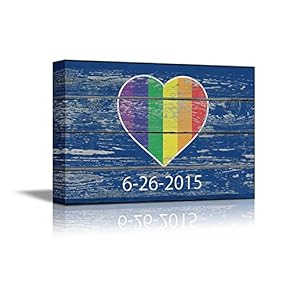 Canvas Prints Wall Art - Heart Shape Rainbow Flag Gay Pride Flag/LGBT Pride Flag Pattern 6-26-2015 on Vintage Wood Board - 12" x 18"