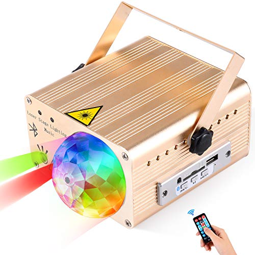 Flysight Disco Ball Party Lights with Bluetooth Speaker, Sound Activated DJ LED USB Party Lasers Lights with Remote Control Support SD Card for Room Dance Parties Birthday DJ Bar Club Pub (Gold) - Thumbnail 7