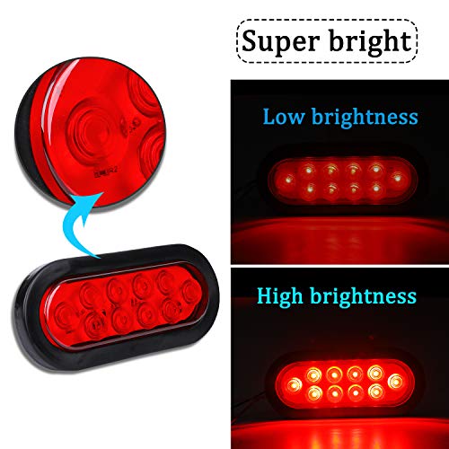 Donepart 6 Inch Oval Trailer Lights Red LED Flatbed Tail Lights Surface Mount Stop Running Turn