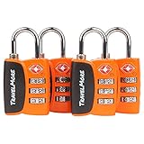 4 Pack Open Alert Indicator TSA Approved 3 Digit Luggage Locks for Travel, Suitcase & Baggage (Orange)