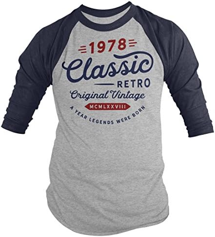 Shirts By Sarah Men's 40th Birthday 1978 Classic Retro Vintage 3/4 Shirt (Navy/Gray Large)