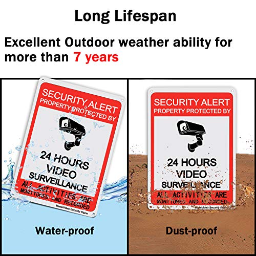 BlazeVideo Video Surveillance Sign with Rust Fee 0.40 Aluminum, 10X7 Inch UV Printed for Fake Camera and Indoor Outdoor Wireless Camera System Home Security Sign
