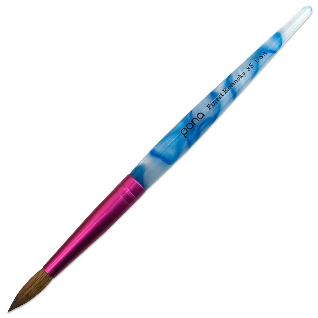 PANA USA Acrylic Nail Brush Pure Kolinsky Hair Acrylic White Swirl Blue Handle with Pink Ferrule Round Shaped - Size 8 : Beauty