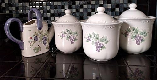 4 Piece Pfaltzgraff Grapevine 3-Piece Sealed Canister Set with Decorative Watering Can