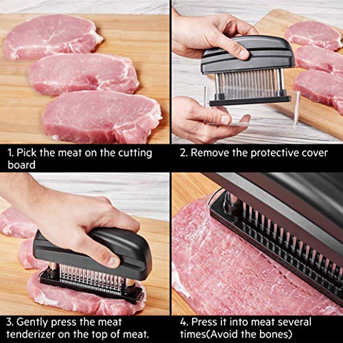 Elabo Kitchen Meat Tenderizer Sets - Heavy Duty Manual Hammer Mallet Tool and Meat Tenderizer Needle Tool with 48 Stainless Steel Sharp Blades For Steak, Chicken, Fish, Pork, Beef, Veal