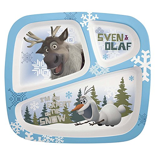Zak! Designs 3-Section Plate featuring Olaf & Sven from Frozen, Break-resistant and BPA-free Plastic (2 Plates)