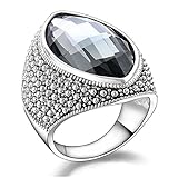 Mytys Vintage Black Marquise Crystal Silver Cocktail Ring Fashion Jewelry for Women
