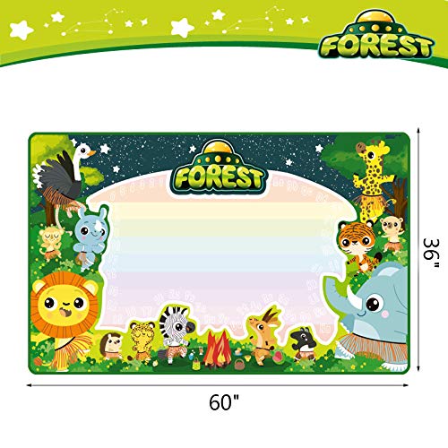 MBDVLPMT Water Doodle Drawing Mat Kids Painting Writing Doodle Board Toy Mess Free Coloring Painting Educational Writing Mats Rainbow Colors Gift for Boy Girl Toddler Baby 59" X 35" - Thumbnail 2