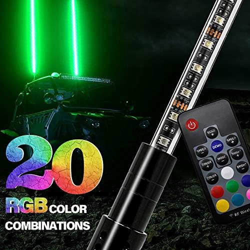 GTP 6ft LED Whip Lights - 20 Color RGB - 21 Modes Waterproof Lighted Whips Antenna Flag Pole for UTV ATV Polaris RZR 4 Wheeler Offroad Jeep Can-am Maverick X3 Yamaha Sand Dune Buggy 4X4 Truck Quad