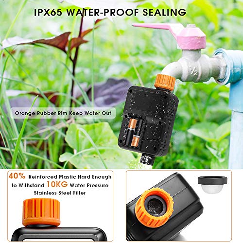 Programmable Water Timer,3" Large Screen/IP65 Waterproof/Child Lock Mode/Auto&Manual Mode/Rain Delay/Upgrade Material,Hose Timer Sprinkler Timer Faucet Digital Watering Timer for Garden Lawn