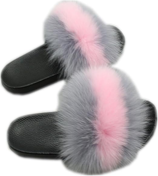 leather slides with fur