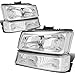 Auto Dynasty 4pcs OE Style Headlights Assembly Headlamp with Bumper Lamps Compatible with Chevy Silverado Avalanche 03-07 (Non Factory Cladding), Driver and Passenger Side, Chrome Housing Clear Corner