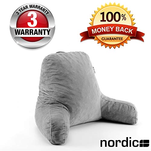 DailyNordic Nordic Large Plush Reading Pillow - Great for Adults, Teens, and Kids - Shredded Foam Bedrest Pillow with Armrests-TV, Pregnancy Lumbar & Head Neck Coccyx Relax Lower Back Support Cushion - Thumbnail 3