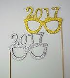 2017 Glasses Photo Booth Props Glasses on a Stick New Years Celebration Silver and Gold