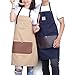 Aprons For Men And Women With Leather Pocket - Chef Kitchen Canvas Hairstylist Apron - Navy Blue