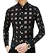 OUYE Men's Long Sleeve Plaid See Through Casual Shirt 4X-Large Black