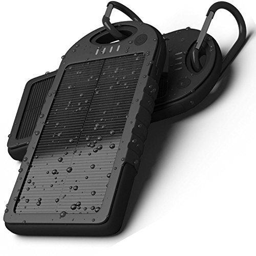 UYIKOO Portable Shockproof/Water-Resistant 5300Mah S-Power Solar Panel [ Solar Assist Back-up Battery ] Charger Power Bank Featuring Dual USB Port Smart Charge Technology (For iPhone, iPod, iPad, Samsung, LG, HTC) (Black)