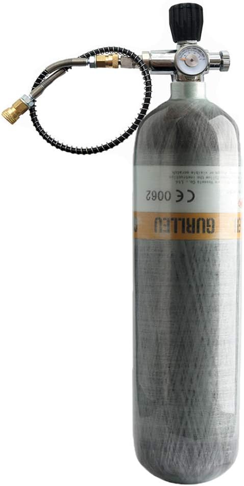 4500 PSI Carbon Fiber Filling Station Tank (Empty Bottle) (30 CuFt CE Certified Cylinder w/Dual Gauge Valve & Hose)