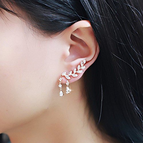 EAR VINES CZ Crystal Leaves Ear Cuffs Climber Earrings Ear Wrap Pins 1