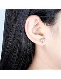 Pendientes de tuerca de oro blanco de 10 quilates, 2 quilates, 0.256 in, bisel chapado en platino plateado