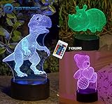 3D Night Light Lamp Illusion - 3 Pattern Design (Teddy Bear, Hippo, Dinosaur) Bedside Night Led Lamp with Acrylic Panel for Boys & Girls - 7 Color Changing with Remote Control and 39in USB Cable