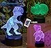 3D Night Light Lamp Illusion - 3 Pattern Design (Teddy Bear, Hippo, Dinosaur) Bedside Night Led Lamp with Acrylic Panel for Boys & Girls - 7 Color Changing with Remote Control and 39in USB Cable