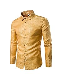 Cloudstyle - Camisa de manga larga para hombre, estilo cachemir, con botones, informal, ajuste delgado