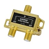 Antop Low-Loss 2 Way Coaxial Splitter for TV Antenna and Satellite 18K Gold-Plated Chassis 2GHz - 5-2050MHz All Port DC Power Passing